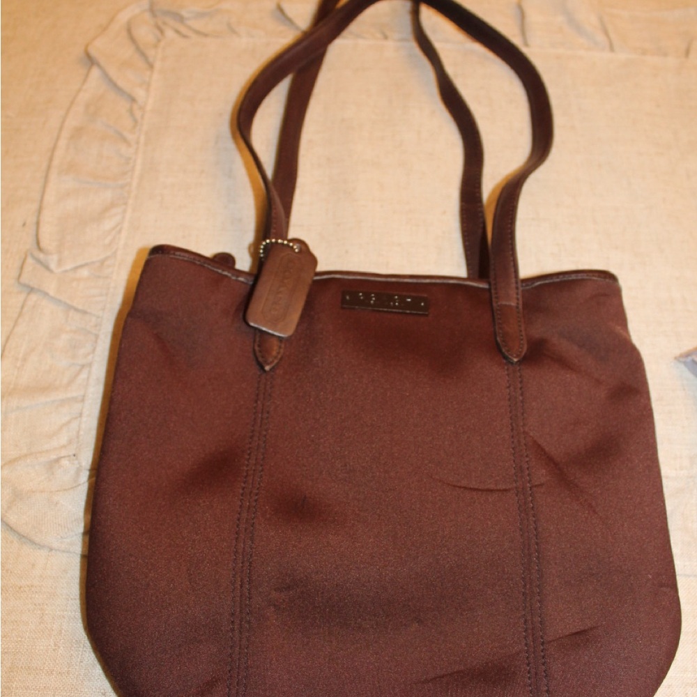 Coach Chocolate Brown Nylon Tote with coin purse and wallet bundle 

Used good